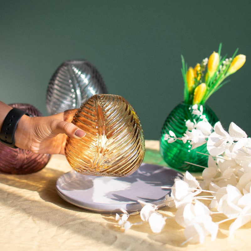 Leaf Imprint Modish Glass Vase Vases June Trading   