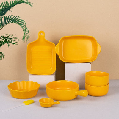 Meraz Vivid Yellow Serving Set (8 Pcs) Serving Platters The June Shop   