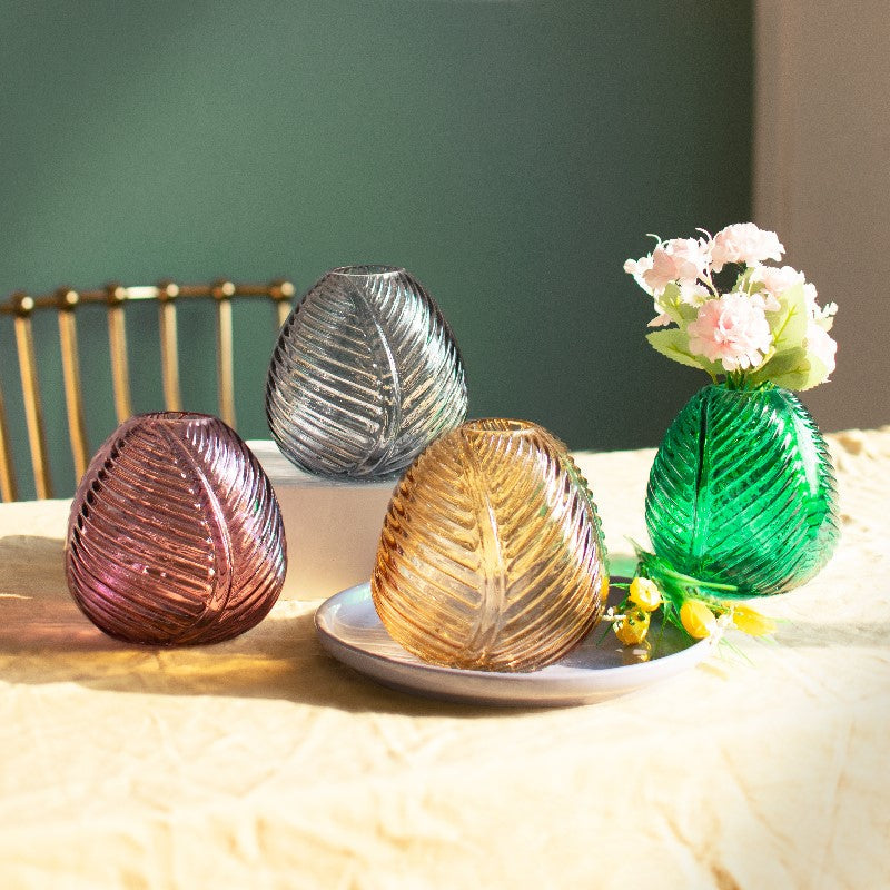 Leaf Imprint Modish Glass Vase Vases June Trading   
