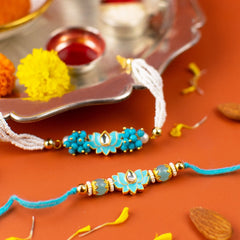 Sky Blue Lotus Bhaiya-Bhabhi Rakhi's (Set Of 2)