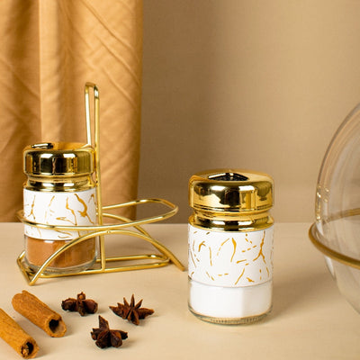 Aureate Luxe Salt & Pepper Shaker Set & Stand Seasoning Containers The June Shop   