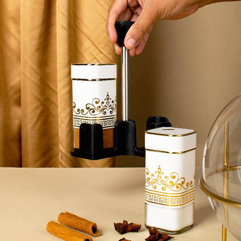 Aureate On Ivory Salt & Pepper Shaker Set & Stand Seasoning Containers The June Shop   