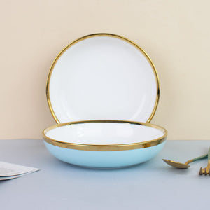 Gold Rim Colour Pop Serving Plate (7 Inches) Pasta Bowl June Trading   
