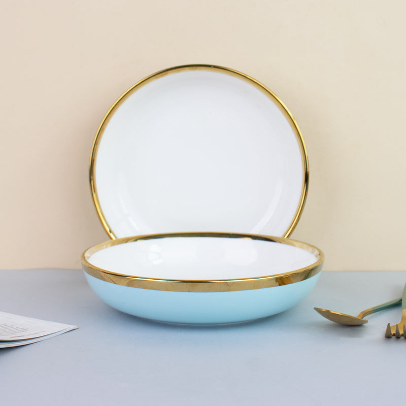 Gold Rim Colour Pop Serving Plate (7 Inches) Pasta Bowl June Trading   