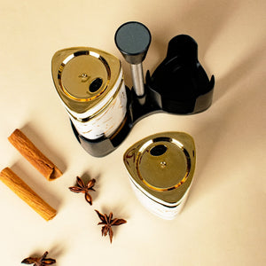 Ivory Elegante Salt & Pepper Shaker Set & Stand Seasoning Containers The June Shop   