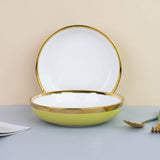 Gold Rim Colour Pop Serving Plate (7 Inches) Pasta Bowl June Trading Mustard yellow  