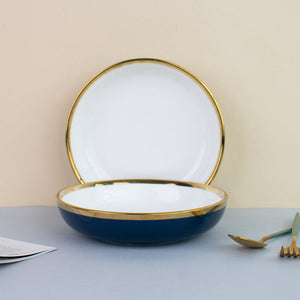 Gold Rim Colour Pop Serving Plate (7 Inches) Pasta Bowl June Trading Aegen Blue  