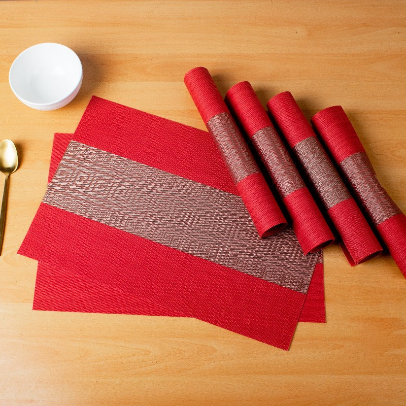 Ethnic Red Table Mats Set | 6 Pcs Tablemat The June Shop   