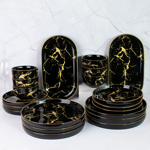 Gold On Black Marble Round 20 Pieces Dinnerware Dinner Sets June Trading   