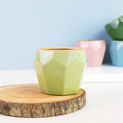 Quirky Geometric Planter Planters June Trading Light Green  