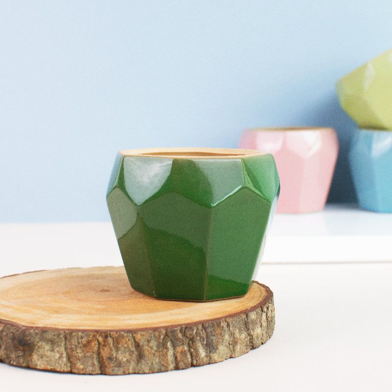 Quirky Geometric Planter Planters June Trading Dark Green  