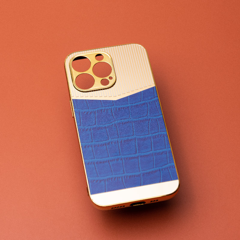 Golden Denim Blue Luxury Embossed Design iPhone Cover Mobile Phone Cases June Trading iPhone 13 Pro  