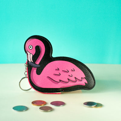 Quirky Coin Pouch with Keychain Keychain June Trading Flamingo  