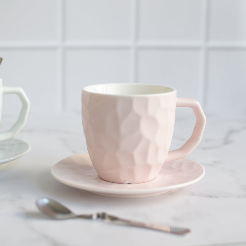 Pastel Crumple Texture Tea Cup & Saucer Set Tea Cups ERL Crepe Pink  
