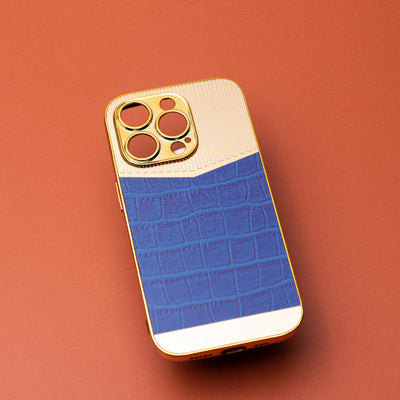 Golden Denim Blue Luxury Embossed Design iPhone Cover Mobile Phone Cases June Trading iPhone 14 Pro  