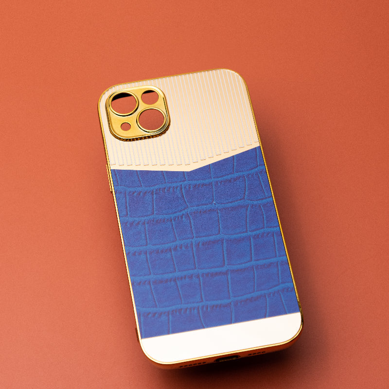 Golden Denim Blue Luxury Embossed Design iPhone Cover Mobile Phone Cases June Trading iPhone 14 Plus  