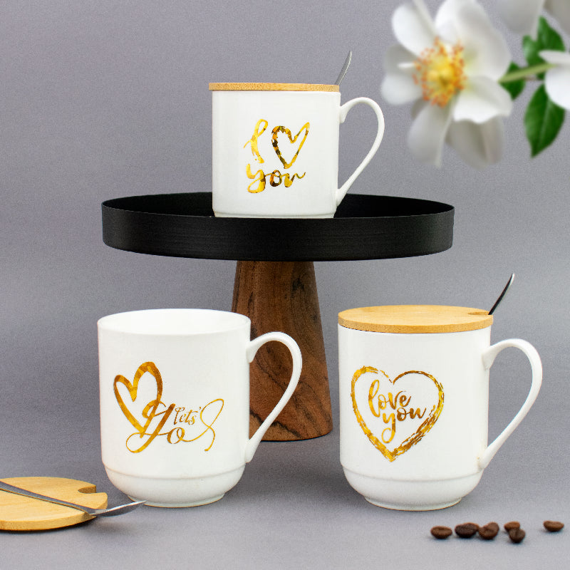 Express Your Love Ceramic Mug With Wooden Lid Coffee Mugs June Trading   