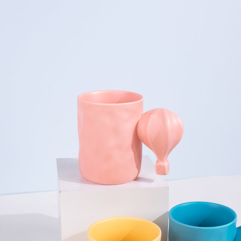 Hot Air Balloon Matte Ceramic Mug Coffee Mugs June Trading Candy Pink  