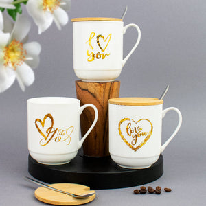 Express Your Love Ceramic Mug With Wooden Lid Coffee Mugs June Trading   