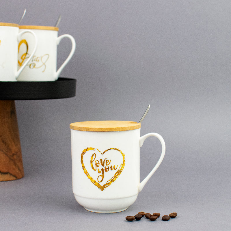 Express Your Love Ceramic Mug With Wooden Lid Coffee Mugs June Trading   