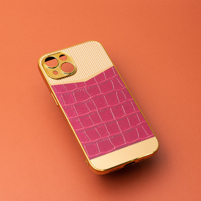 Golden Ruby Pink Luxury Embossed Design iPhone Cover Mobile Phone Cases June Trading iPhone 14  