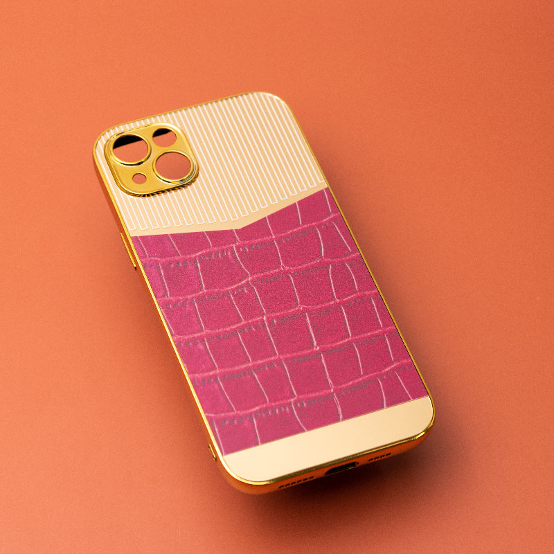 Golden Ruby Pink Luxury Embossed Design iPhone Cover Mobile Phone Cases June Trading iPhone 14 Plus  