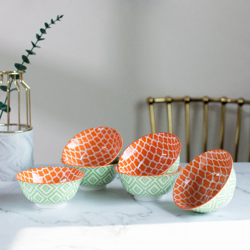Sunset Orange Pattern Moroccan Bowl Bowls June Trading Set Of 6  