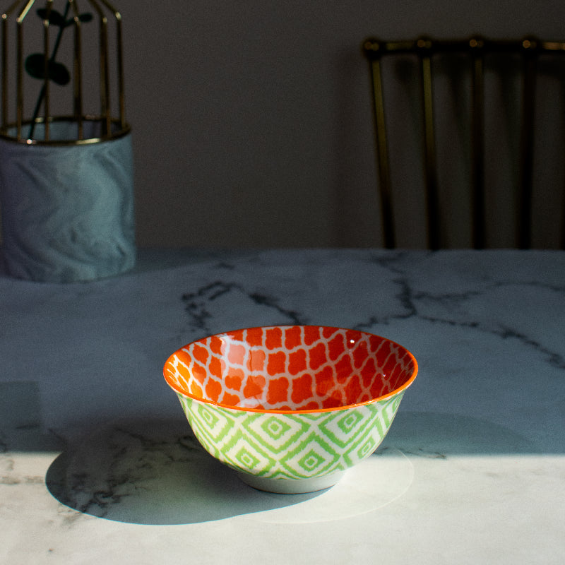 Sunset Orange Pattern Moroccan Bowl Bowls June Trading Single Bowl  