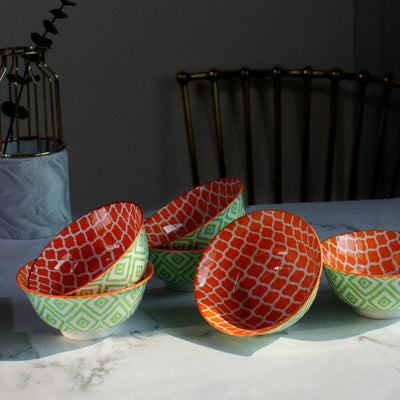 Sunset Orange Pattern Moroccan Bowl Bowls June Trading   