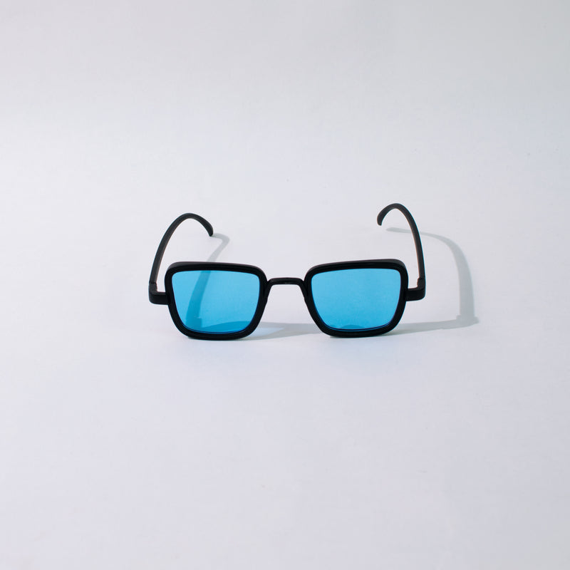 Retro Square Electric Blue Black Frame Sunglass