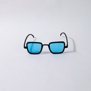 Retro Square Electric Blue Black Frame Sunglass Eyewear June Trading   
