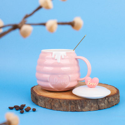 Honey Jar Shaped Mug With Cute Lid Coffee Mugs June Trading Pastel Pink  
