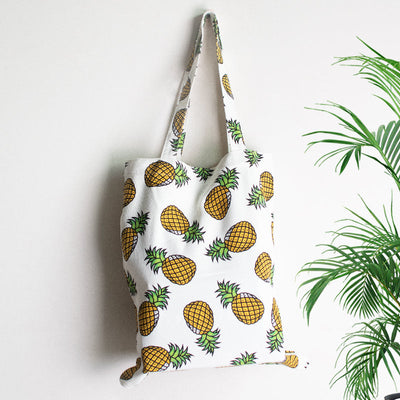 Pineapple White Tote Bag Tote Bag ERL   