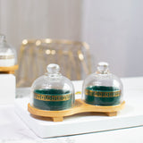 Round Ceramic Bowl With Glass Lid (Set of 2) Serving Platters June Trading Emerald Green  