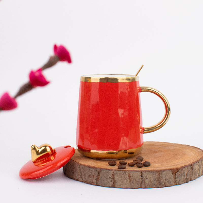 Hot Chocolate Ceramic Mug With Gold Handle Coffee Mugs June Trading Cherry Red  