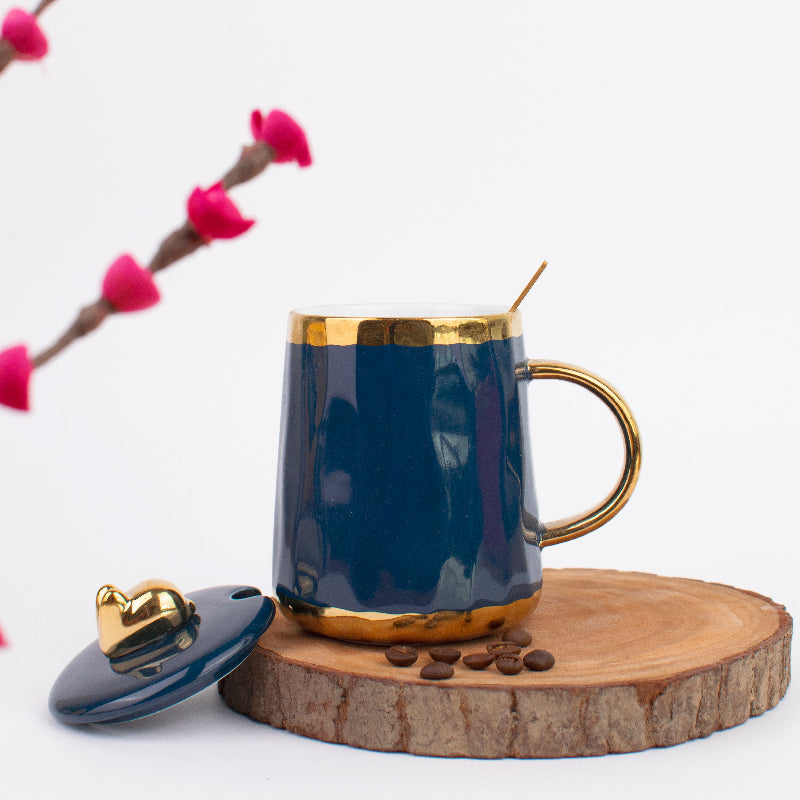 Hot Chocolate Ceramic Mug With Gold Handle Coffee Mugs June Trading Azure Blue  