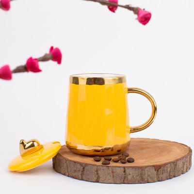 Hot Chocolate Ceramic Mug With Gold Handle Coffee Mugs June Trading Butter Yellow  
