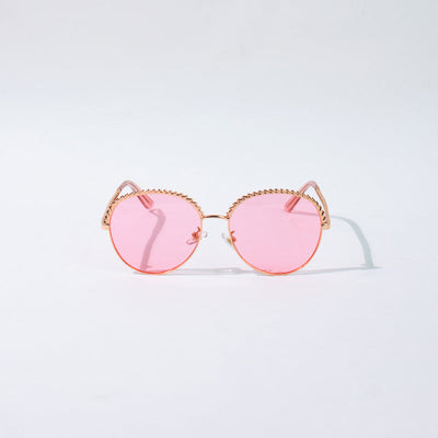 Round Vintage Gold Rim Pink Sunglass Eyewear June Trading   