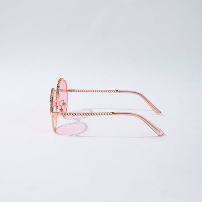 Round Vintage Gold Rim Pink Sunglass Eyewear June Trading   