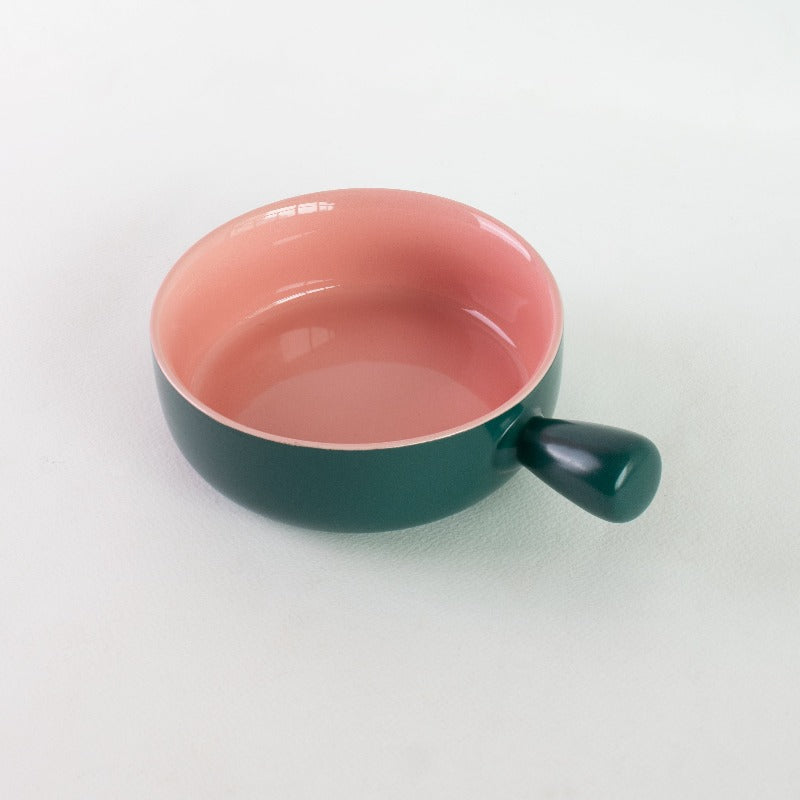 Ceramic Bowl with Handle Serving Bowls June Trading Emerald and Pink  