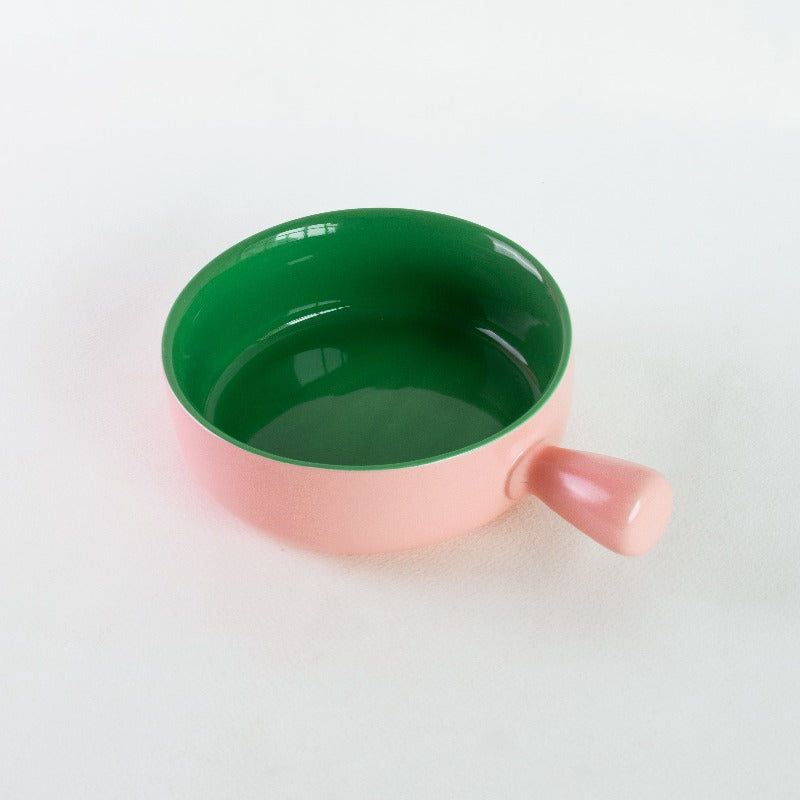 Ceramic Bowl with Handle Serving Bowls June Trading Pink and Green  
