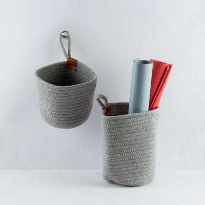 Rope Storage Basket For Planters & Essentials (Set Of 2) - Pewter Grey Basic Organisers June Trading   
