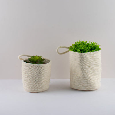 Rope Storage Basket For Planters & Essentials (Set Of 2) - Off White Basic Organisers June Trading   