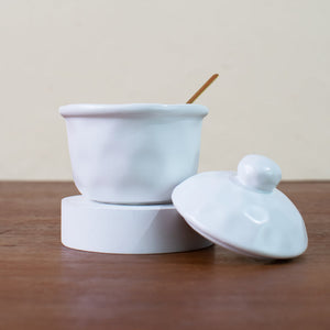 Spice & Pickle Pot With Spoon Seasoning Containers June Trading Ivory White  