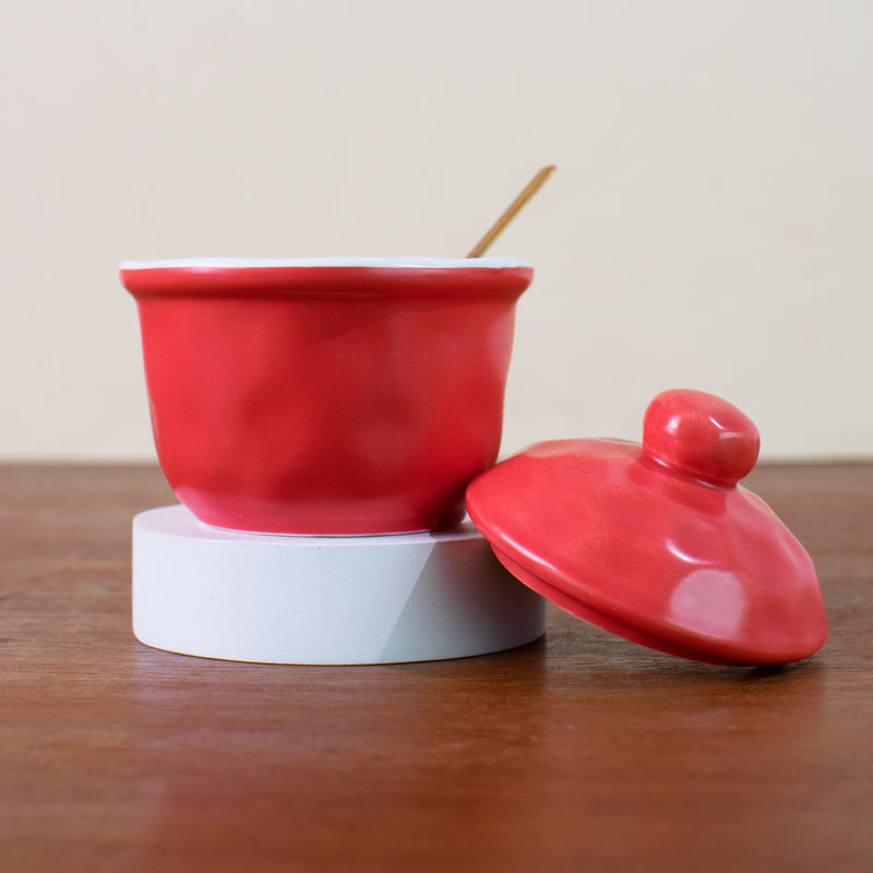 Spice & Pickle Pot With Spoon Seasoning Containers June Trading Apple Red  