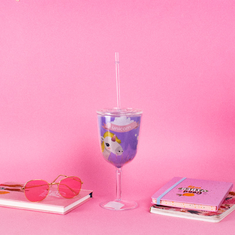 Unicorn Wine Glass with Straw Sippers June Trading Berry Purple  