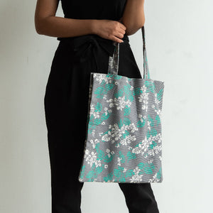 White Blossoms Grey Tote Bag Tote Bag ERL   