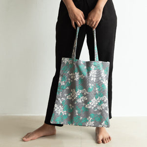 White Blossoms Grey Tote Bag Tote Bag ERL   