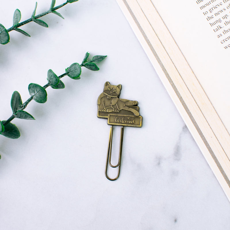 Cat Brass Clip Bookmark