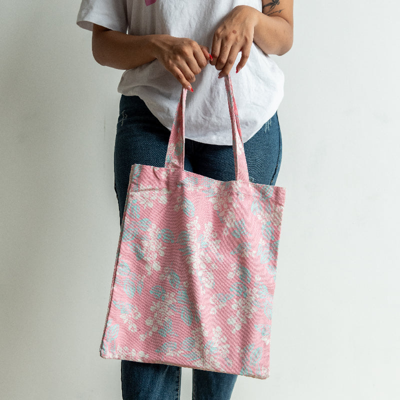 White Blossoms Pink Tote Bag Tote Bag ERL   
